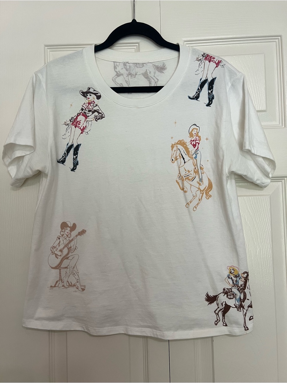 White Short Sleeve Graphic Tee with Western Motif